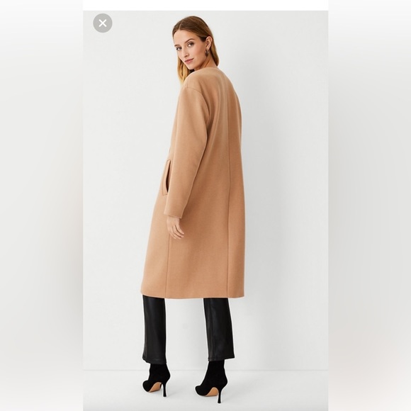 Ann Taylor Wool Blend Crew Neck Long Coat Camel Tan Size Small - Picture 2 of 4